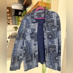 Lucky Brand Indigo Men's Corduroy Navy Patchwork Bandana Print Jacket NWT XL